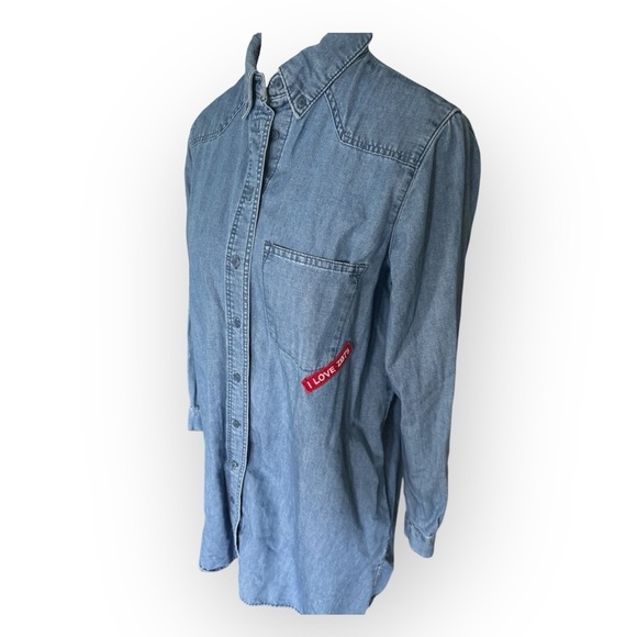 ZARA Basics Z975 Patch Oversized Denim Shirt S Western Chic Grunge Versatile - Picture 9 of 12